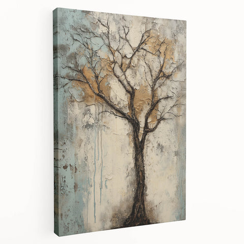 Textured Abstract Tree - Gold & Earthy Living Room Wall Art
