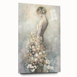 Abstract figurative acrylic artwork displayed in a glass frame, showcasing vibrant colors and intricate details, perfect for modern home decor. The piece emphasizes fluid shapes and dynamic forms, adding a contemporary touch to any room.