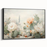 Framed abstract floral wall art featuring vibrant colors on a textured canvas, displayed with a sleek black frame, highlighting modern home decor aesthetics.