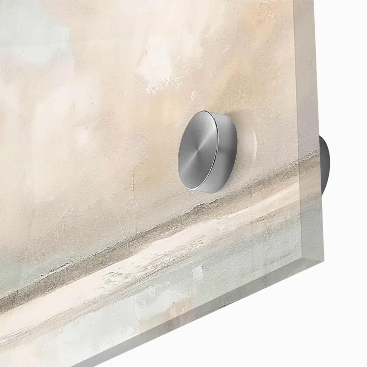 Close-up of an abstract landscape wall art piece, featuring vibrant colors and fluid shapes on acrylic glass, perfect for modern home decor and artistic interiors.