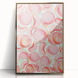 Large art print of colorful fruits in mid-century modernist style, acrylic in gold frame, ideal for nursery wall decor.