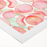 Art deco poster featuring an array of stylized fruits in bold colors on a rolled canvas, ideal for dining room decor.