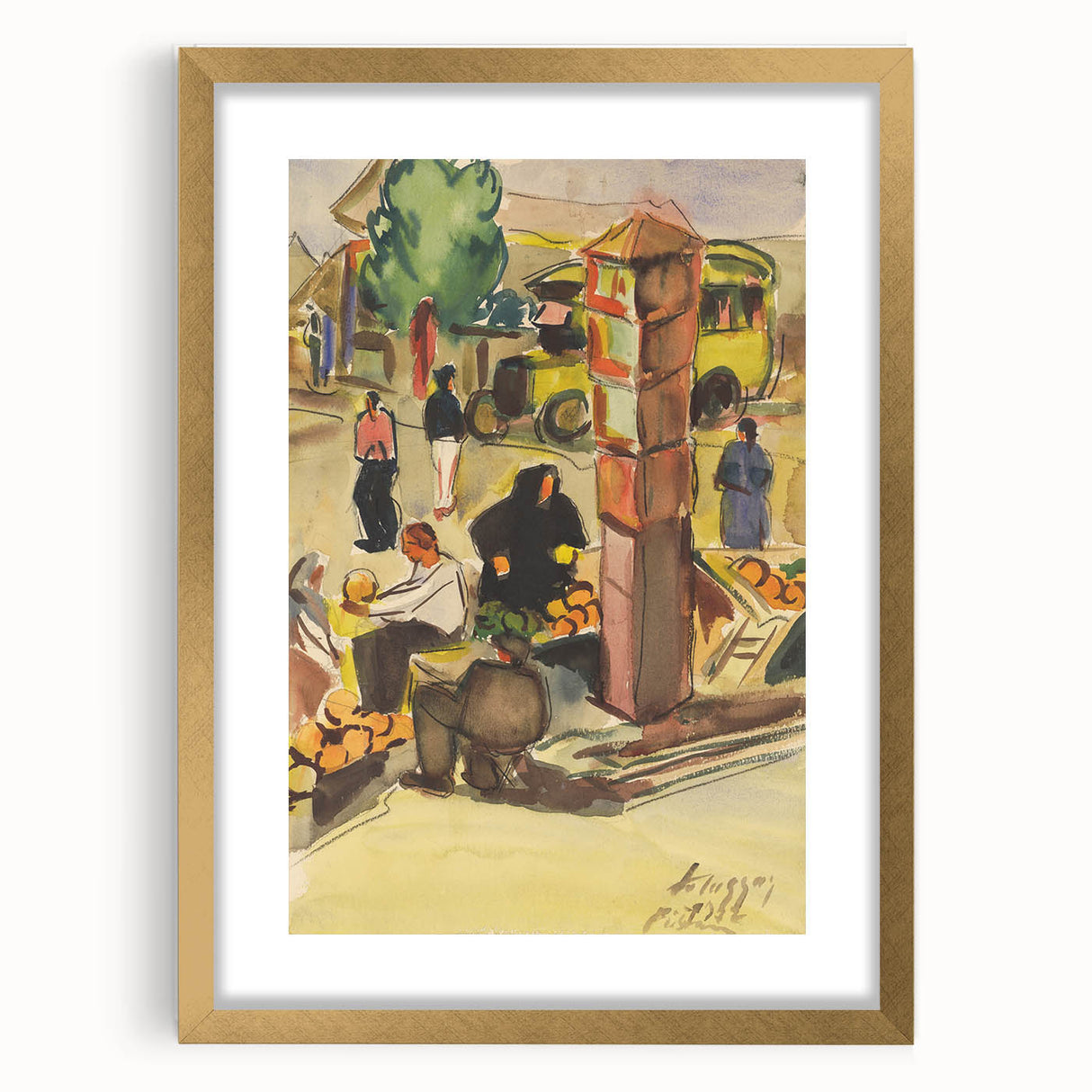 Realism Art Print of Bustling Market Scene - Vibrant Street Life