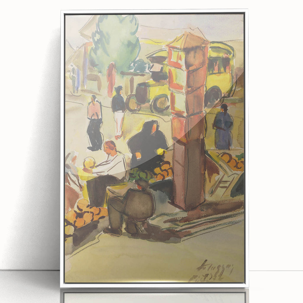 Realism Art Print of Bustling Market Scene - Vibrant Street Life