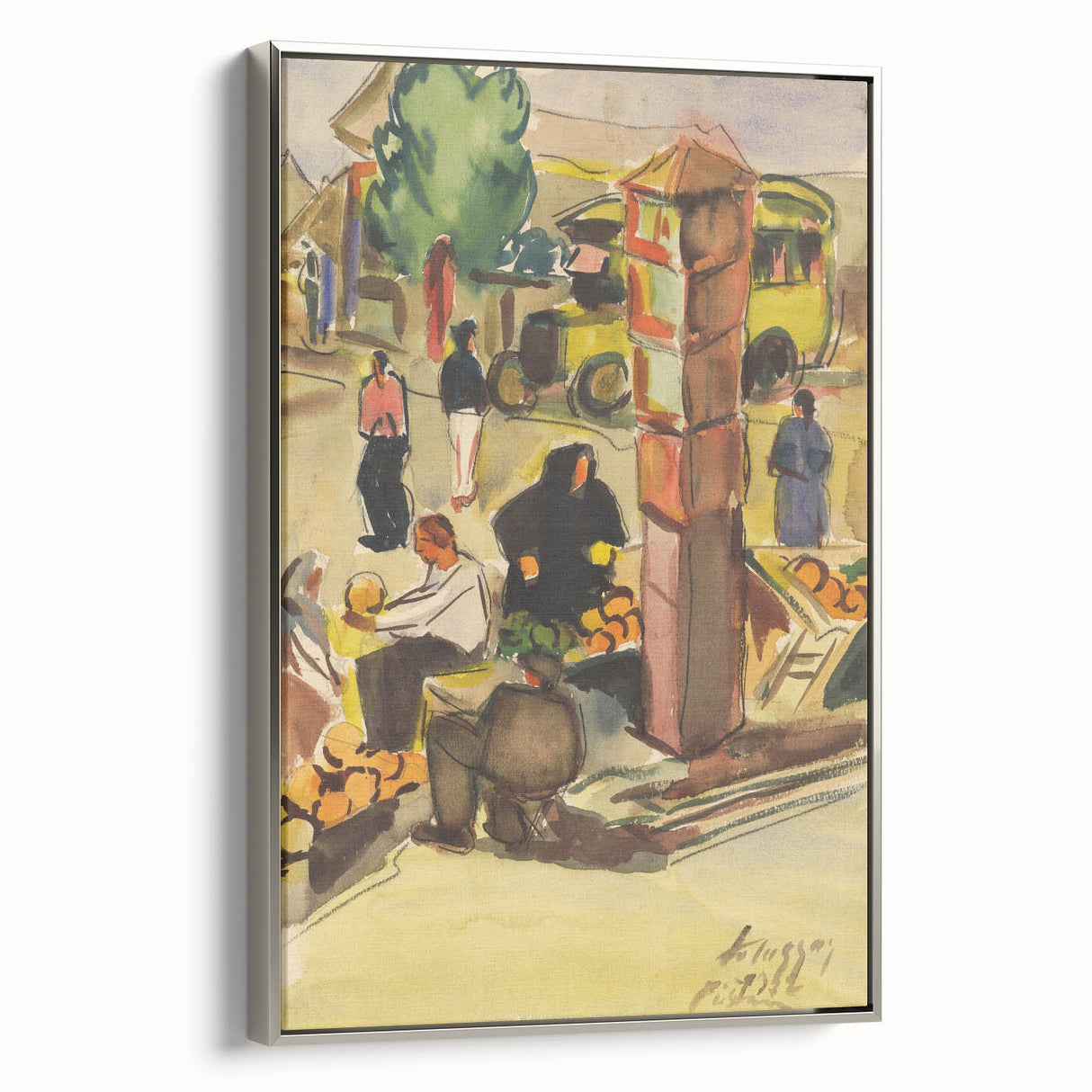 Realism Art Print of Bustling Market Scene - Vibrant Street Life