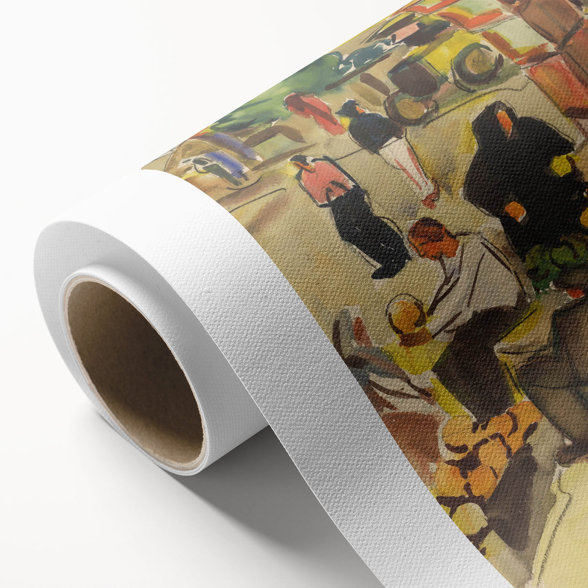 Realism Art Print of Bustling Market Scene - Vibrant Street Life