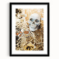 Abstract art print featuring textured fall colors on a large canvas, framed in black, ideal for living room decor.