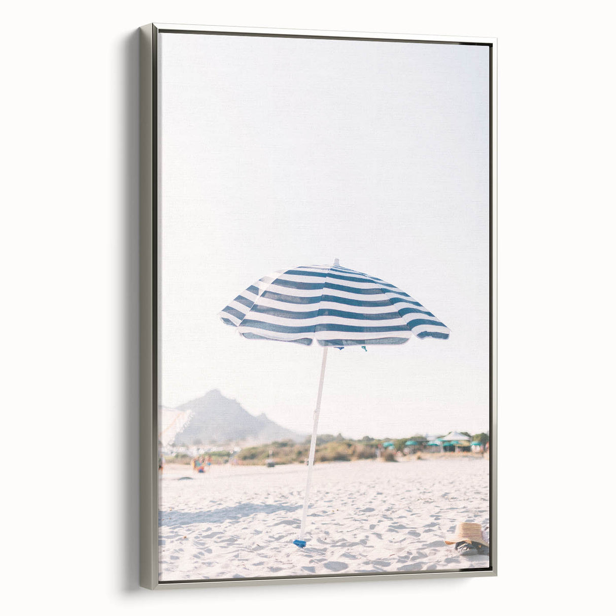 Landscape art painting of a summer scene on a framed canvas, featuring vibrant green and blue tones.