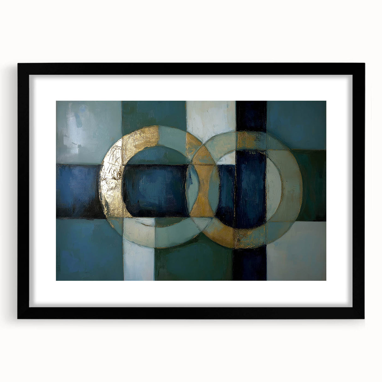 Abstract Geometric Rings - Gold & Teal Living Room Wall Art