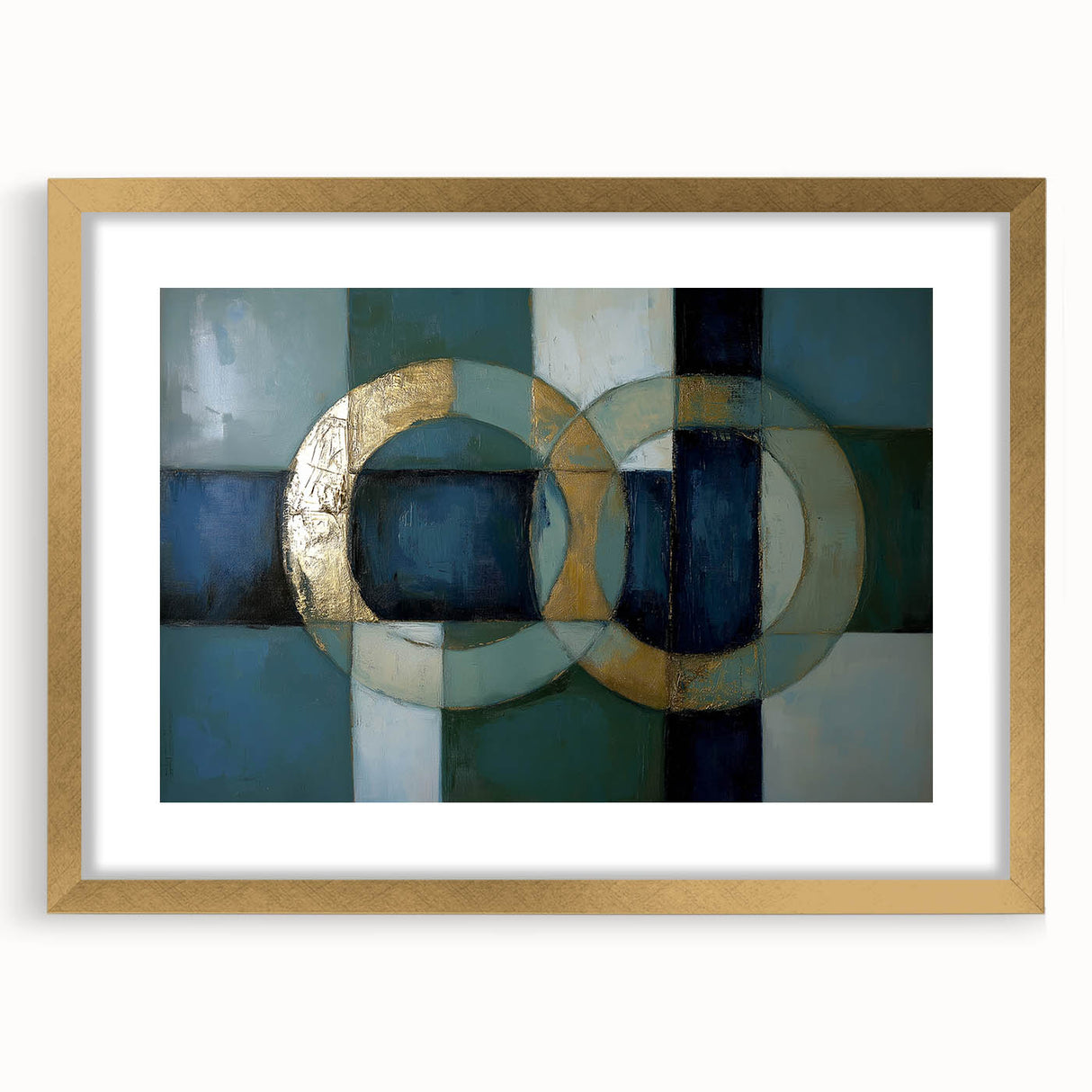 Abstract Geometric Rings - Gold & Teal Living Room Wall Art