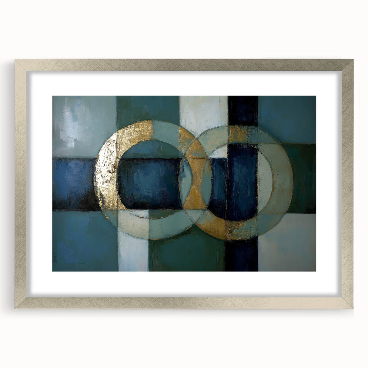 Abstract Geometric Rings - Gold & Teal Living Room Wall Art