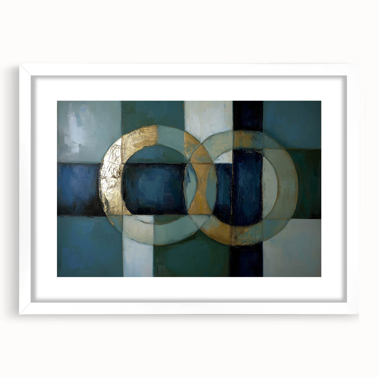 Abstract Geometric Rings - Gold & Teal Living Room Wall Art