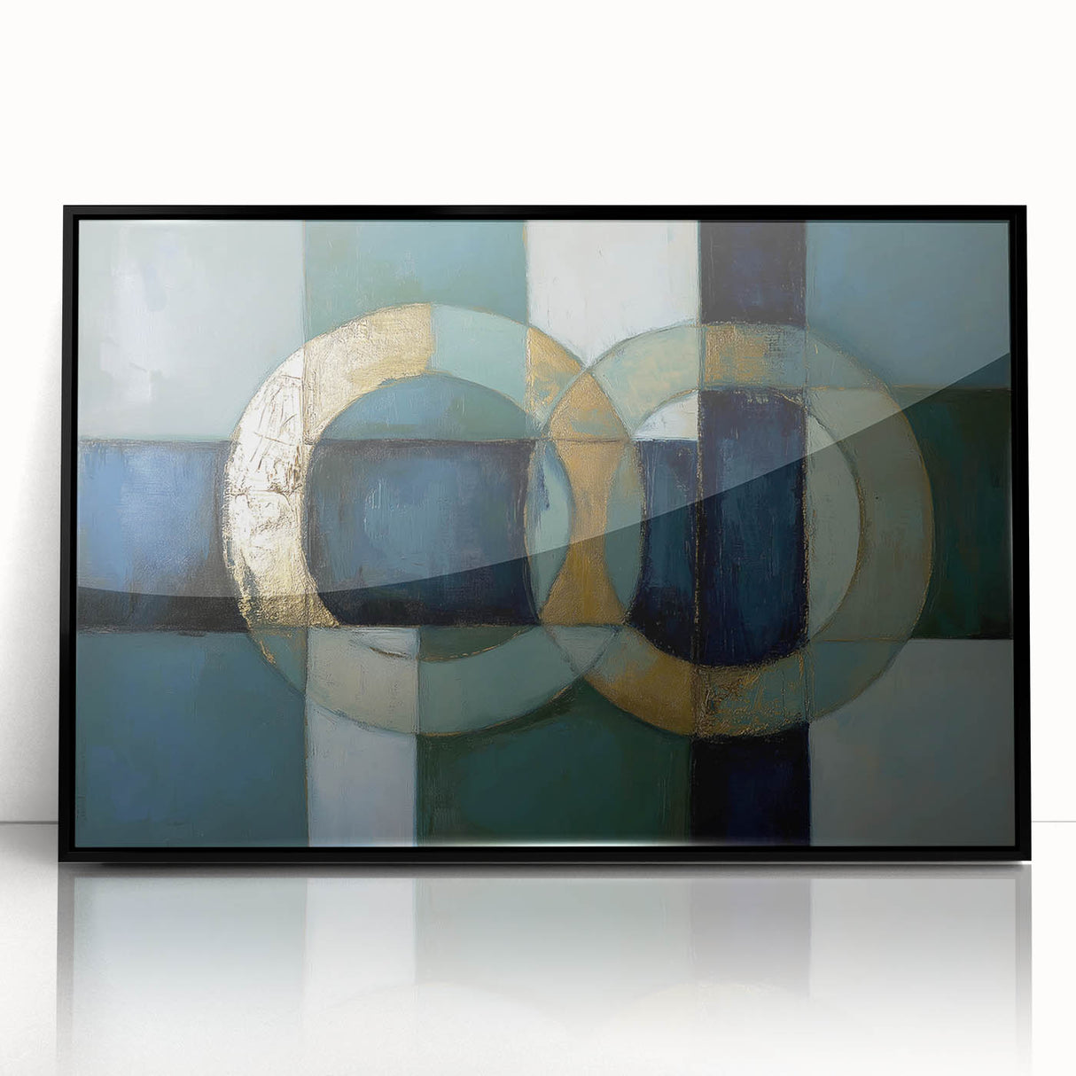 Abstract Geometric Rings - Gold & Teal Living Room Wall Art