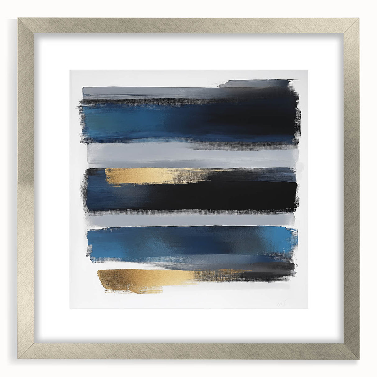 Geometric Abstract Wall Decor – Navy, Black, and Gold Stripes