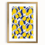 Extra large abstract art print featuring textured fruit designs in gold tones, framed with a mat.