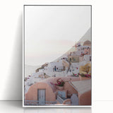Art deco poster featuring a summer scene in soft pastel colors on a white framed acrylic, ideal for nursery wall art.