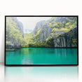Framed acrylic artwork showcasing a breathtaking landscape of dramatic cliffs, presented in a sleek black frame, perfect for modern home decor. Ideal for nature lovers and art enthusiasts.