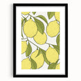 Extra large abstract art print featuring vibrant, textured fruits on canvas, framed in black, ideal for living room decor.