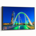 Framed canvas artwork depicting a landscape bridge in a serene setting, showcasing detailed textures and rich colors, perfect for home decor enhancement.