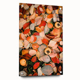 Large abstract wall art featuring swirling autumn hues on acrylic glass, suitable for bedroom or dining room decor.