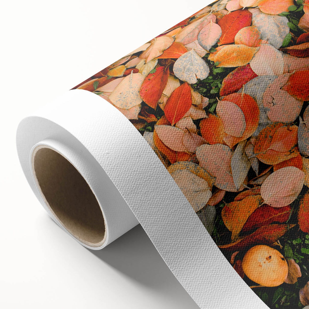 Art Deco poster featuring autumnal forest scene in warm orange and red tones on rolled canvas, ideal for nursery wall art.