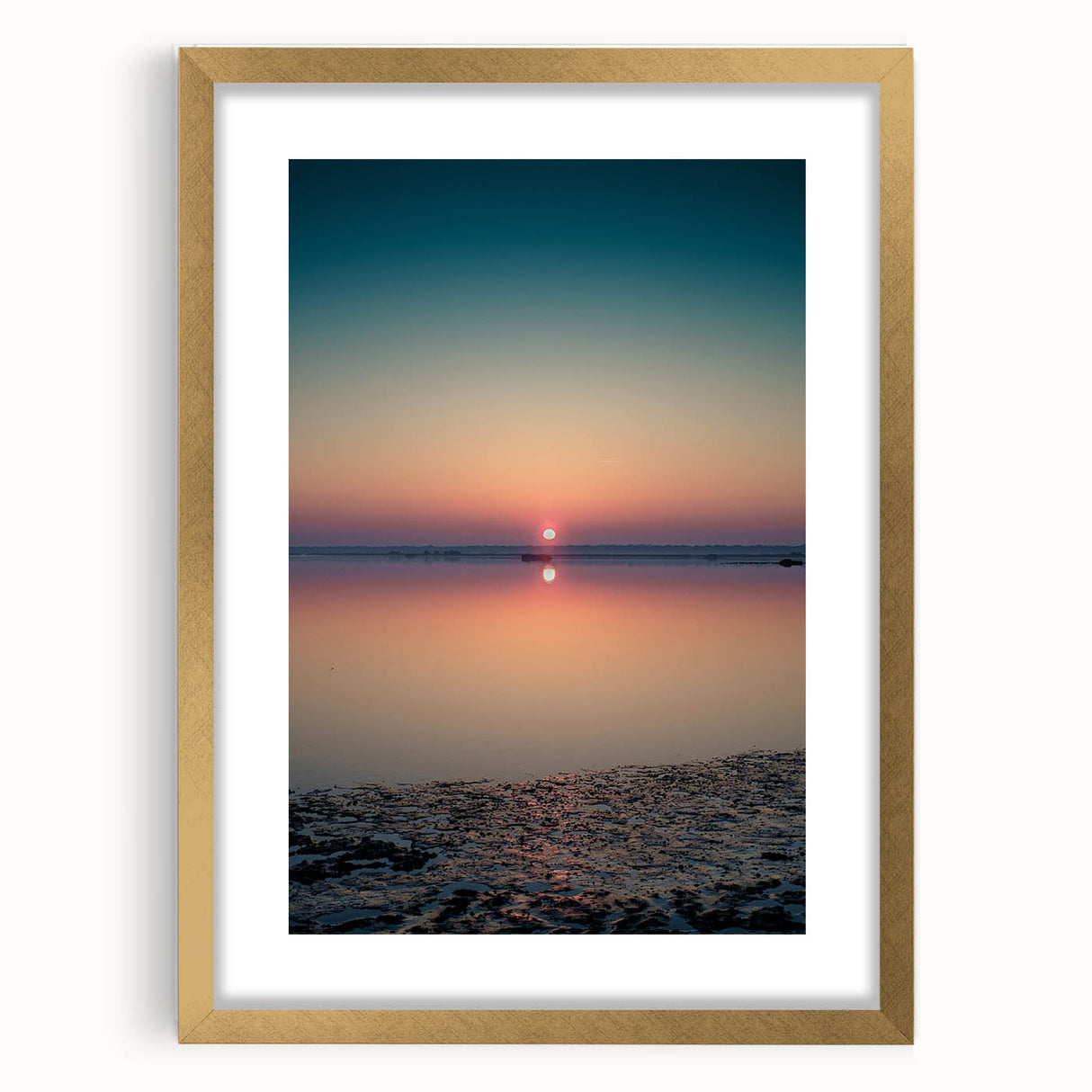 Abstract landscape wall art framed in gold, featuring soft earth tones and flowing lines, perfect for enhancing modern home decor and creating a serene atmosphere.