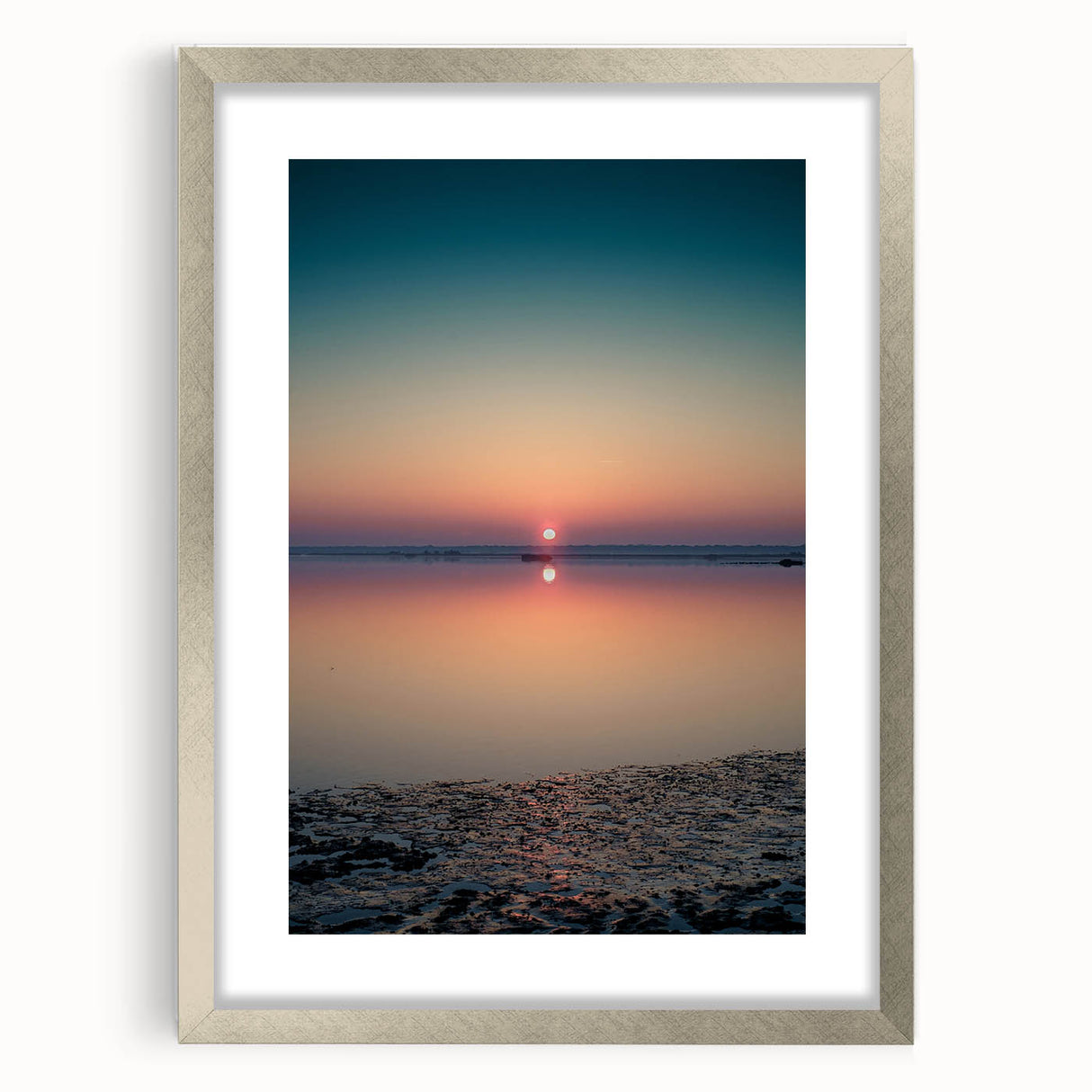 Abstract landscape wall art framed in silver with a mat, showcasing vibrant colors and intricate details, ideal for modern home decor and artistic spaces.