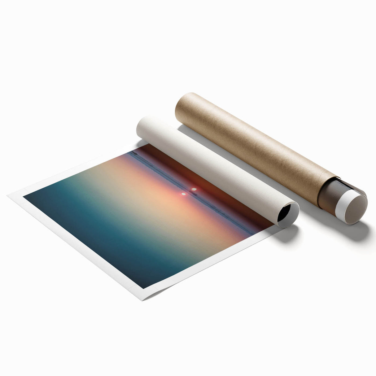Abstract landscape wall art print showcasing vibrant colors and flowing shapes, rolled and ready for display, ideal for modern home decor.