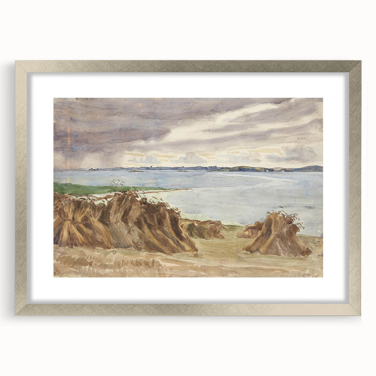 Coastal Farmland Scene - Modern Wall Art of Rural Seaside Landscape