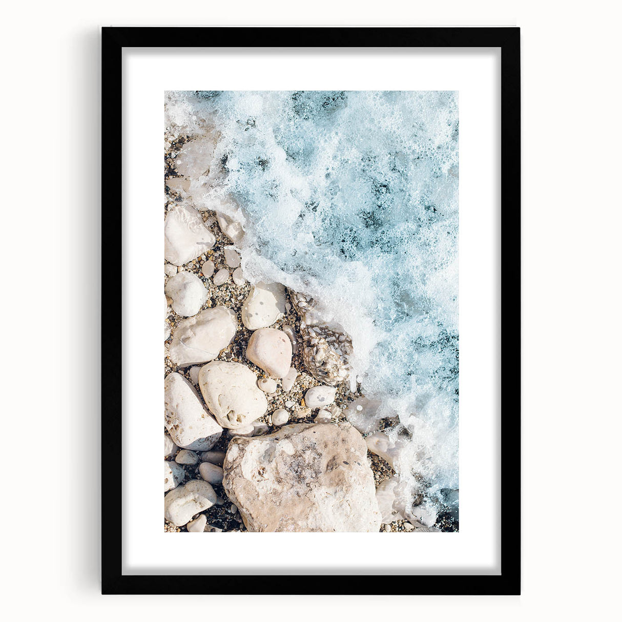 Abstract art print featuring vibrant summer hues on textured canvas, framed in black, ideal for living room decor.