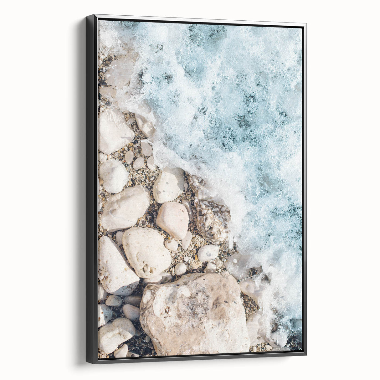 Black and white framed canvas featuring a summer landscape scene in vintage poster art style, suitable for bedroom decor.