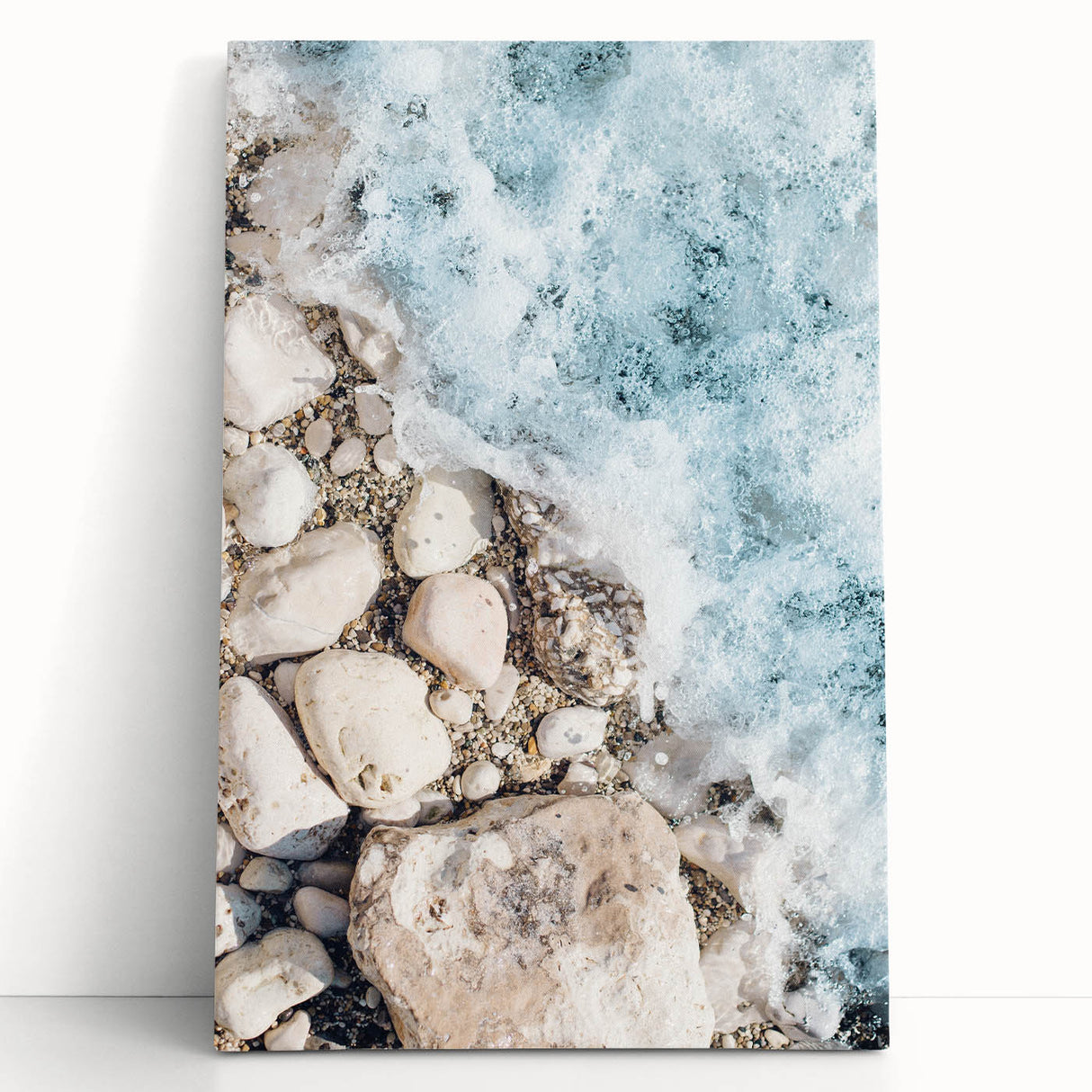 Black and white abstract depiction of summer on a large stretched canvas.