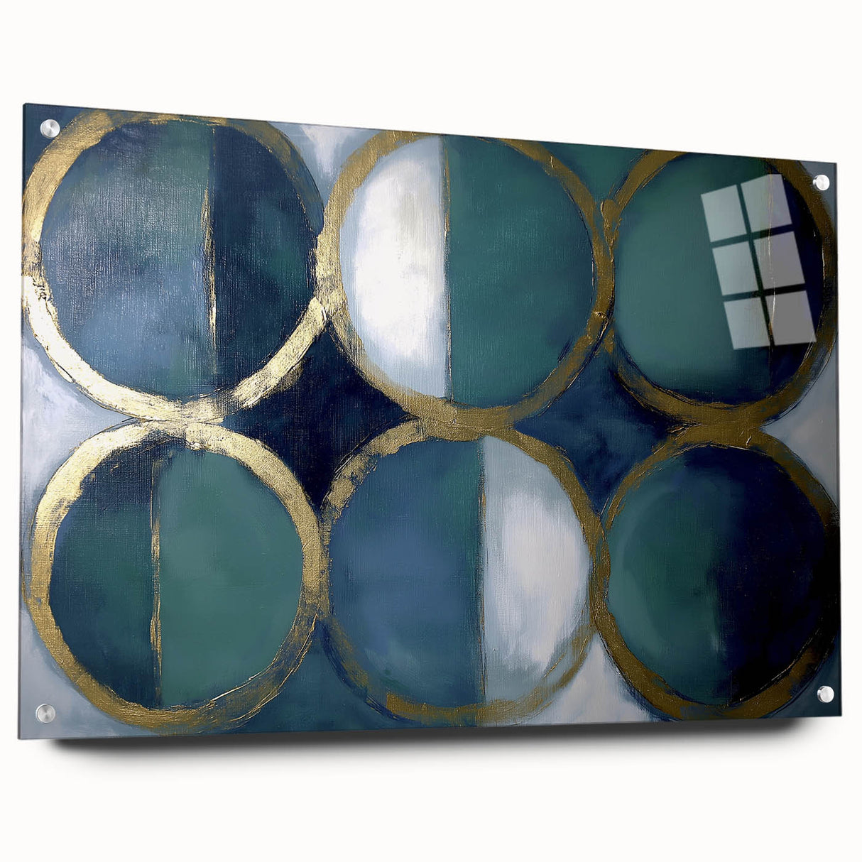 Gold & Teal Geometric Circles - Modern Living Room Wall Art