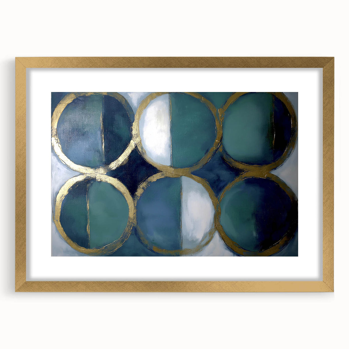 Gold & Teal Geometric Circles - Modern Living Room Wall Art