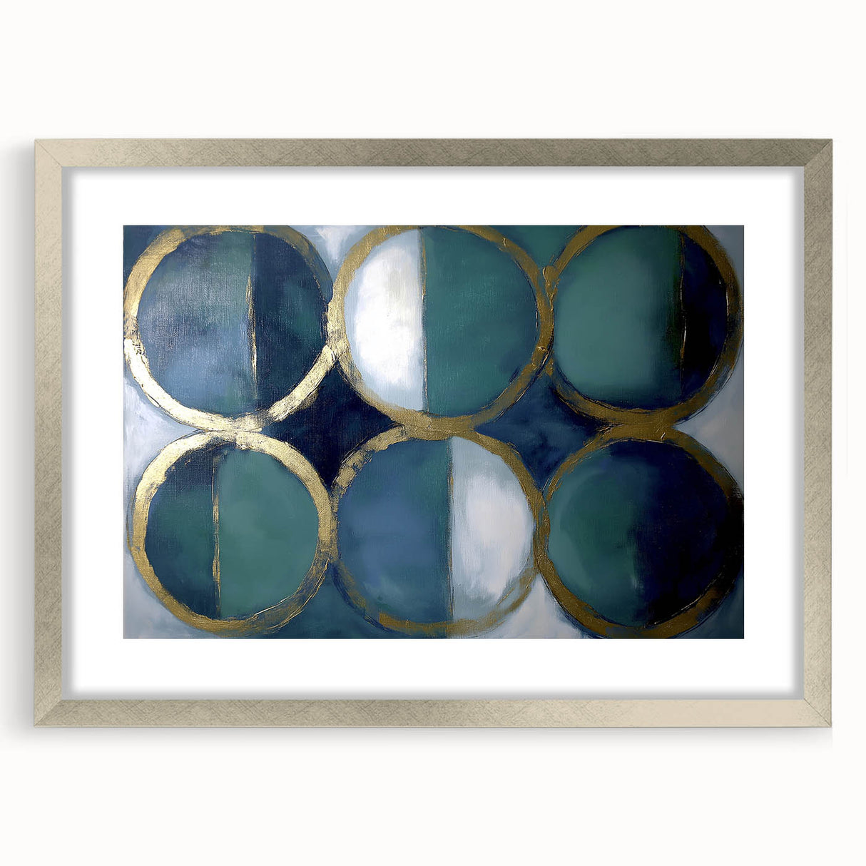 Gold & Teal Geometric Circles - Modern Living Room Wall Art