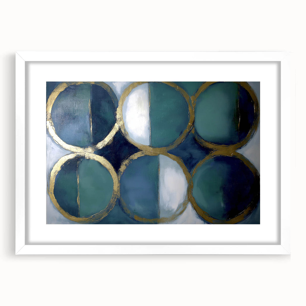 Gold & Teal Geometric Circles - Modern Living Room Wall Art