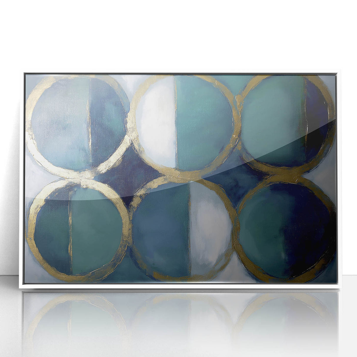 Gold & Teal Geometric Circles - Modern Living Room Wall Art