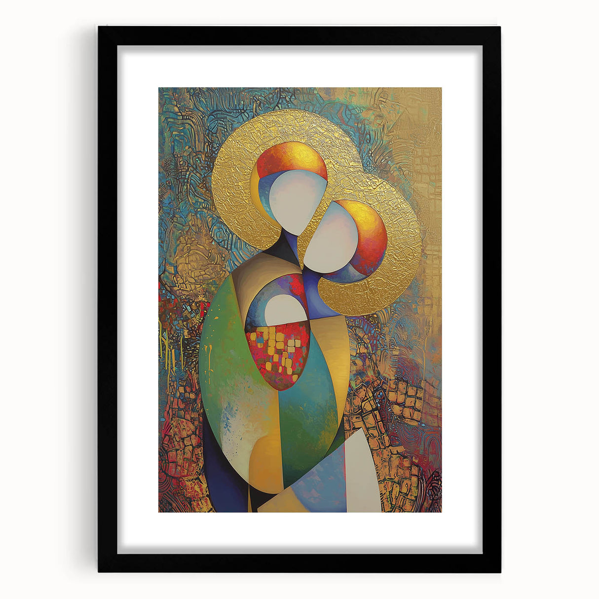 Abstract figurative framed artwork with a black mat, showcasing a modern design that adds a contemporary touch to interior decor, perfect for art enthusiasts.