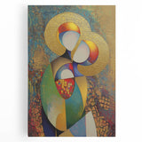 Abstract figurative stretched canvas artwork showcasing vibrant colors and dynamic shapes, perfect for modern home decor and artistic expression. Ideal for living rooms and creative spaces.