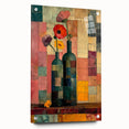 Abstract floral wall art displayed in acrylic glass, showcasing vibrant colors and intricate designs, enhanced with decorative pins for a modern touch.