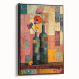 Framed black canvas wall art showcasing vibrant abstract floral design with colorful blooms and intricate details, perfect for modern home decor.