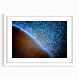 Abstract landscape wall art framed in white with a mat, showcasing vibrant colors and dynamic shapes, perfect for modern home décor or office spaces.