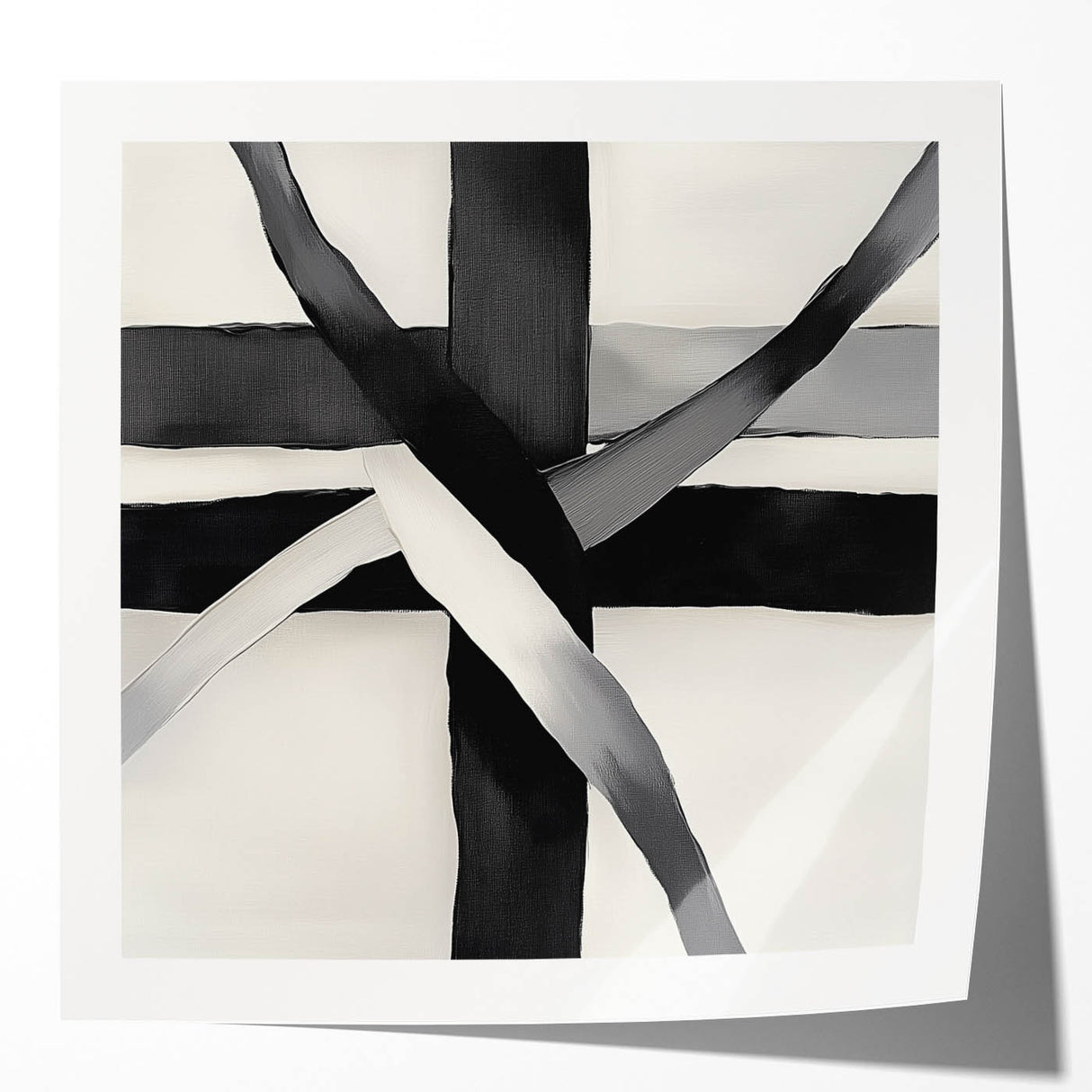 Minimalist Abstract Wall Art – Black and White Grid Geometry