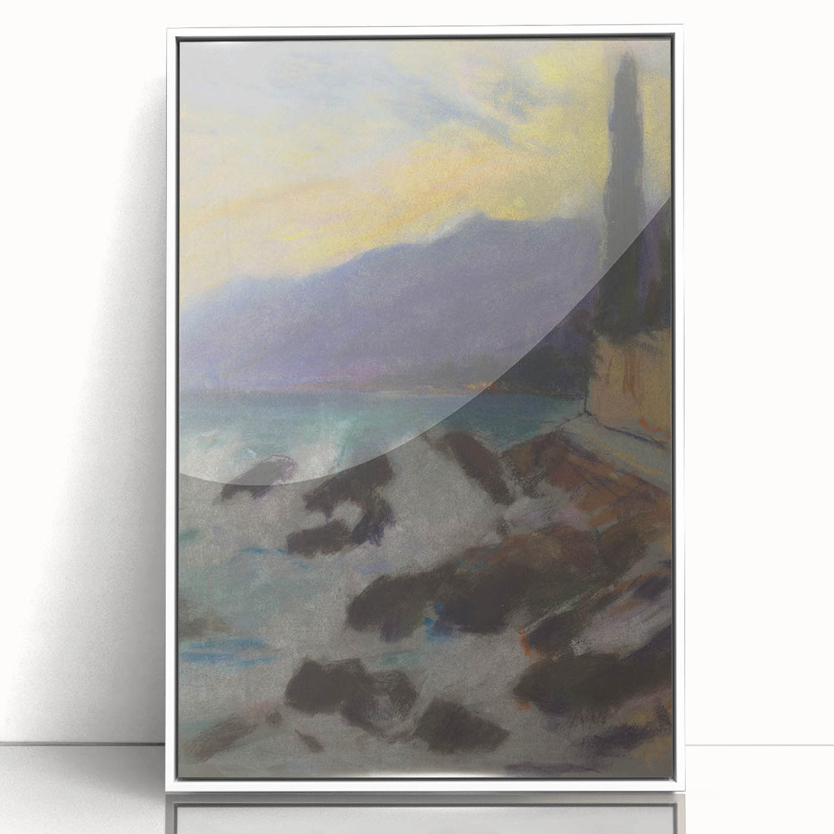 Rocky Seashore with Cypresses - Modern Wall Art of Coastal Landscape