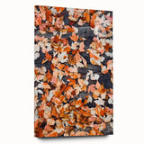 Large abstract wall art on acrylic glass featuring swirling autumnal hues, ideal for bedroom or dining room decor.