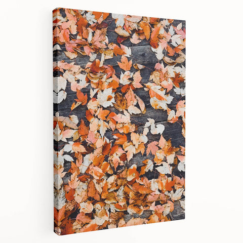 Autumn-themed landscape on large stretched canvas featuring earthy orange and brown hues, suitable for kitchen wall art.