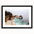 Extra large, colorful abstract art print depicting vibrant summer themes on a textured canvas, framed in black.