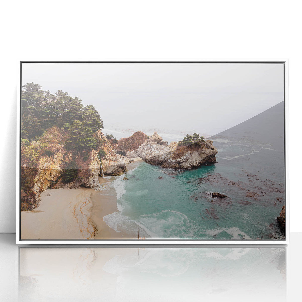 Art deco poster of summer scene in pastel shades on white acrylic, ideal for nursery wall art.