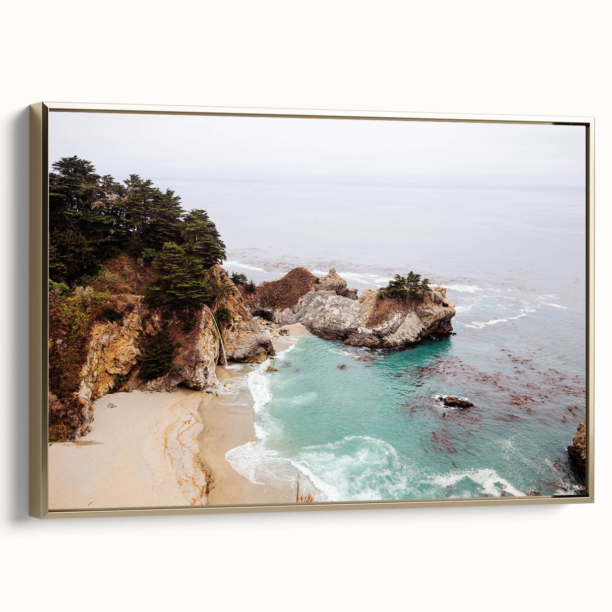 Framed canvas featuring a vintage-style landscape painting with gold frame, ideal for bedroom wall art.