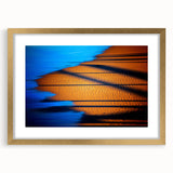 Abstract landscape wall art framed with a gold mat, showcasing vibrant colors and intricate patterns, ideal for modern home decor or office settings.